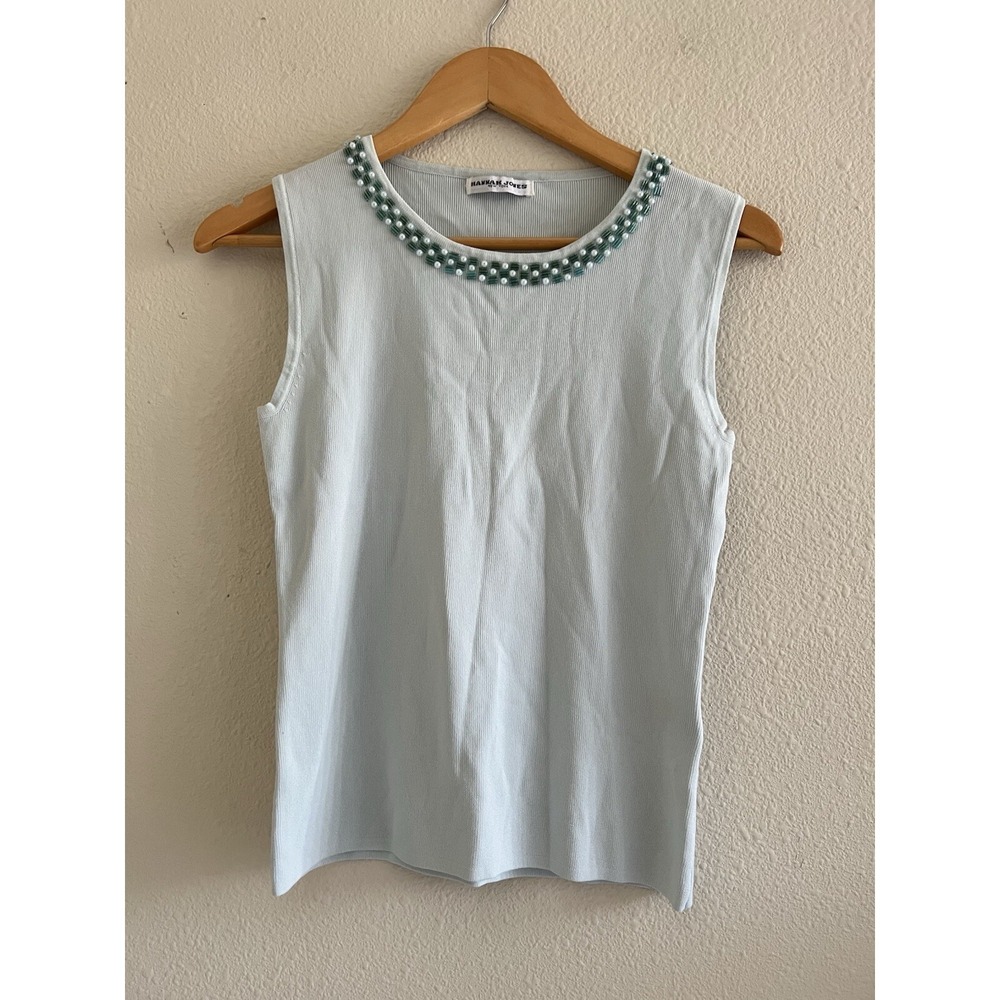 Hannah Jones Vintage Y2K Beaded Neckline Tank Top Mint Coquette Festival